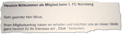 Herzlich Willkommen als Mitglied beim 1. FC Nürnberg