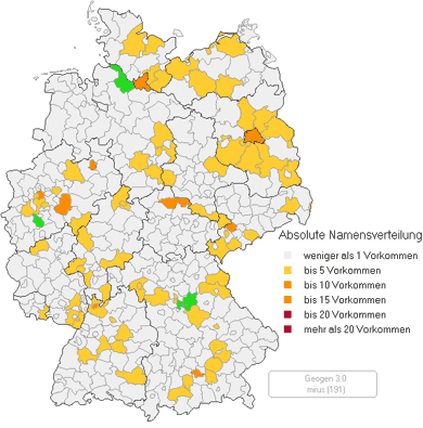 Verteilung Mirus in Deutschland mit Hervorhebung der engsten Familie